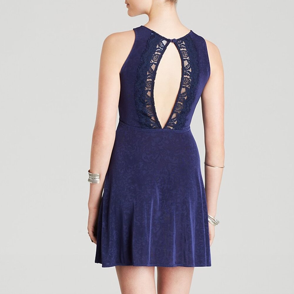 NWT Free People Lady Jane Floral Jacquard Skater Mini Dress Navy XS